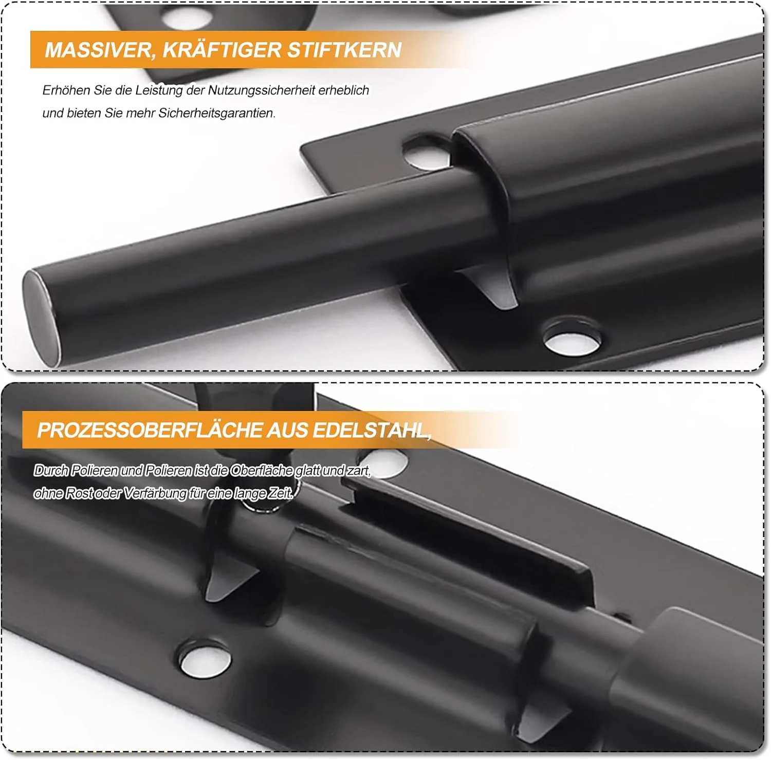 قفل درب ضد زنگ، بسته 4 عددی قفل کشویی درب با 24 پیچ، قفل کشویی درب، قفل ضد زنگ برای درب باغ، حمام، سوله (6 اینچ، مشکی)