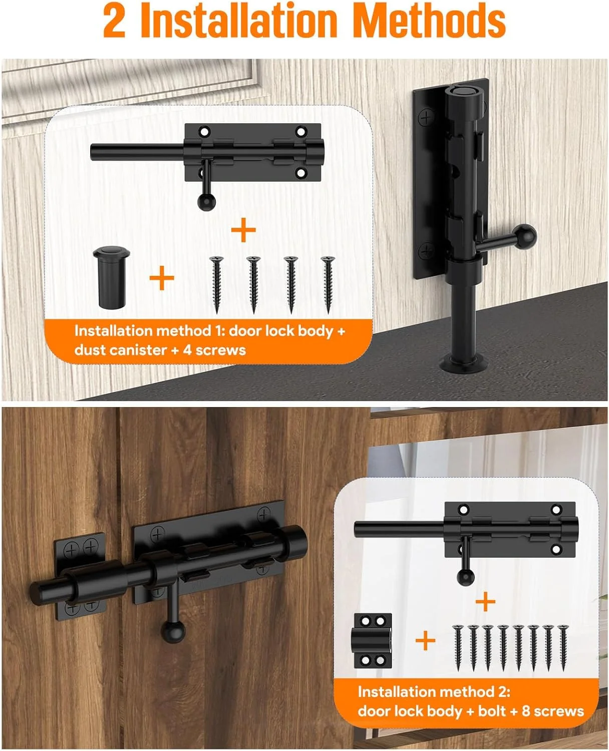 قفل زبانه کشویی امنیتی درب 6 اینچی، قفل درب کشویی سنگین 304 فولاد ضد زنگ، سخت افزار قفل زبانه کشویی حصار برای حیاط حصار چوبی انبار (مشکی - 1 عدد)