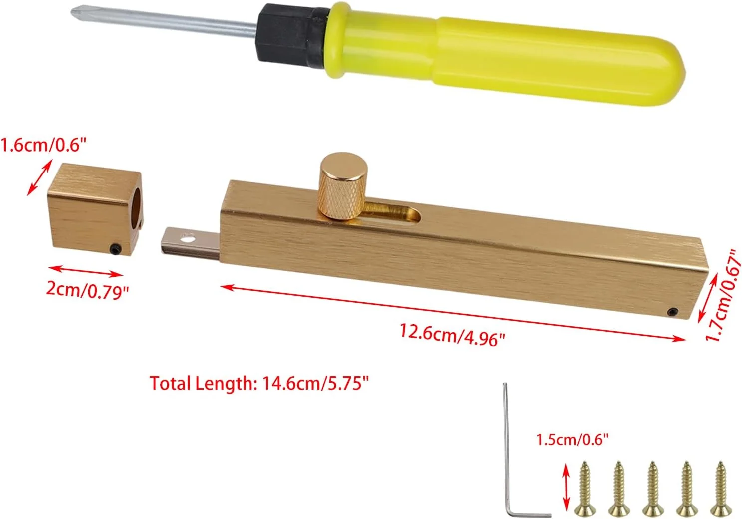 قفل درب کشویی آلومینیومی Savagrow، 14.6 سانتی‌متری، به همراه پیچ‌گوشتی، مناسب برای درب‌های حیاط، درب‌های انبار، نرده‌های چوبی و غیره، طلایی