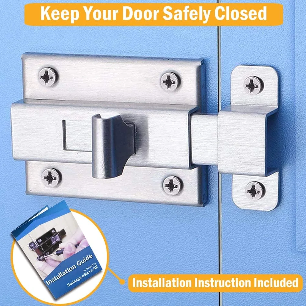 قفل زبانه درب Sadaaga، قفل درب کشویی، قفل درب استیل ضد زنگ، قفل درب کشویی برای امنیت و حریم خصوصی، قفل و بست درب به همراه پیچ ​​برای اتاق خواب، سوله، هتل، توالت، حمام (بسته 3 عددی)