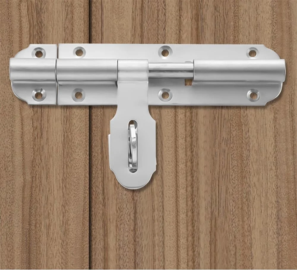 قفل زبانه کشویی روبیک با بست قفل آویز، قفل میله ای استیل ضد زنگ 15 سانتی متری با پیچ ​​برای درها، دروازه ها، کابینت ها، سوله ها (نقره ای)