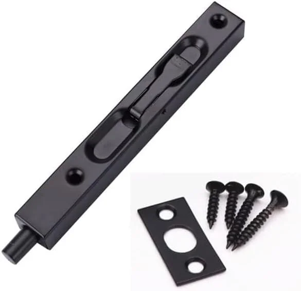 قفل اهرمی توکار درب ROMAX، 8 اینچ، آلیاژ روی، قفل کشویی مخفی با امنیت بالا، محافظ درب، قفل درب چوبی، درب های دوتایی، روکش PVC مشکی