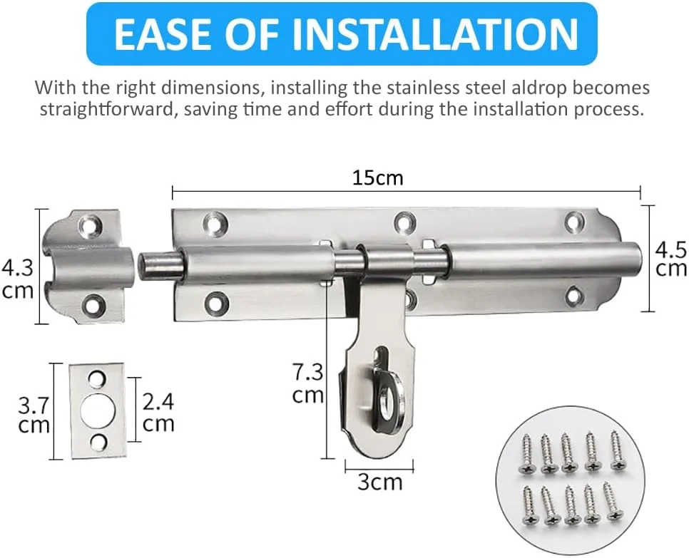 قفل زبانه کشویی روبیک با بست قفل آویز، قفل میله ای استیل ضد زنگ 15 سانتی متری با پیچ ​​برای درها، دروازه ها، کابینت ها، سوله ها (نقره ای)