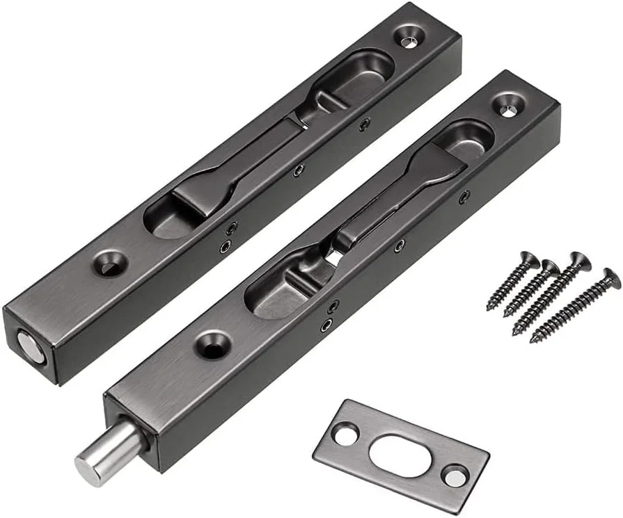 قفل اهرمی توکار درب ROMAX، 8 اینچ، آلیاژ روی، قفل کشویی مخفی با امنیت بالا، محافظ درب، قفل درب چوبی، درب های دوتایی، روکش PVC مشکی