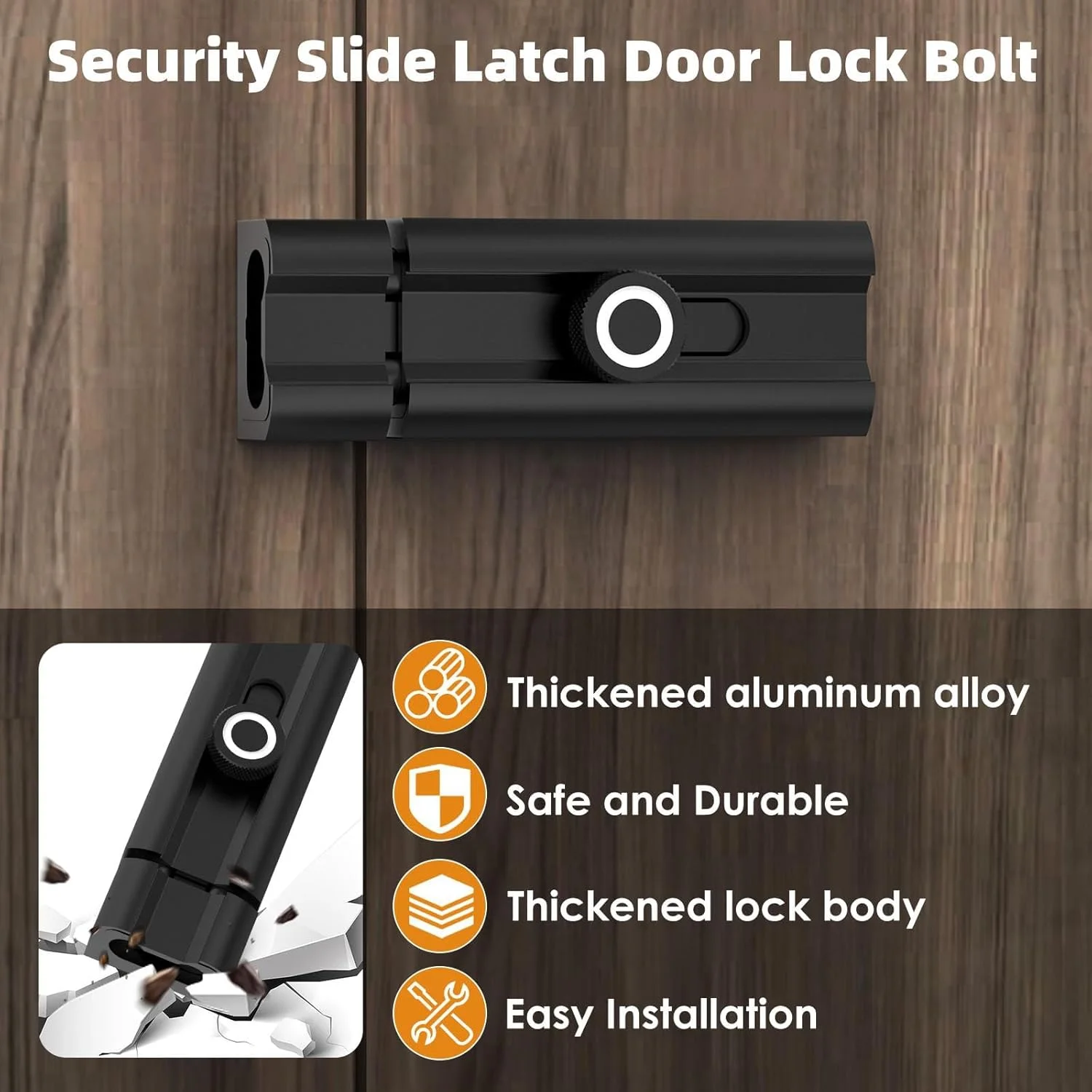 قفل زبانه بشکه ای رایان، قفل کشویی چسبی، قفل درب آلیاژ آلومینیوم جامد، قفل سخت افزاری سنگین، بدون نیاز به سوراخکاری برای درب کشویی، انبار، سوله (بسته 2 عددی، مشکی)