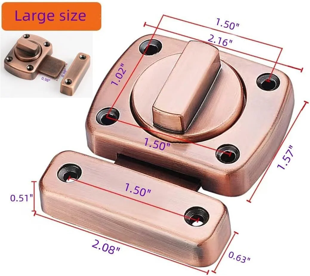 قفل چرخشی زبانه ای سخت افزاری، قفل درب انبار چرخشی، قفل فلزی مقاوم در برابر زنگ زدگی با پیچ، قفل کشویی درب ایمنی با نصب آسان برای درب داخلی، درب چوبی (بسته 4 عددی بزرگ)
