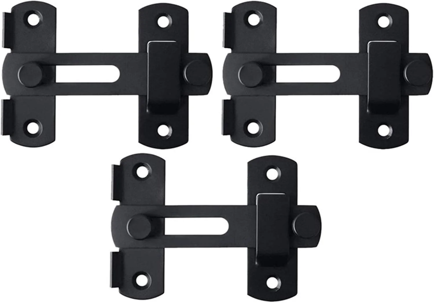 قفل زبانه ای درب Raitron، مجموعه 3 عددی، قفل کشویی ایمنی درب استیل ضد زنگ مشکی برای کابینت دروازه، ابزار قوی (رنگ: مشکی)