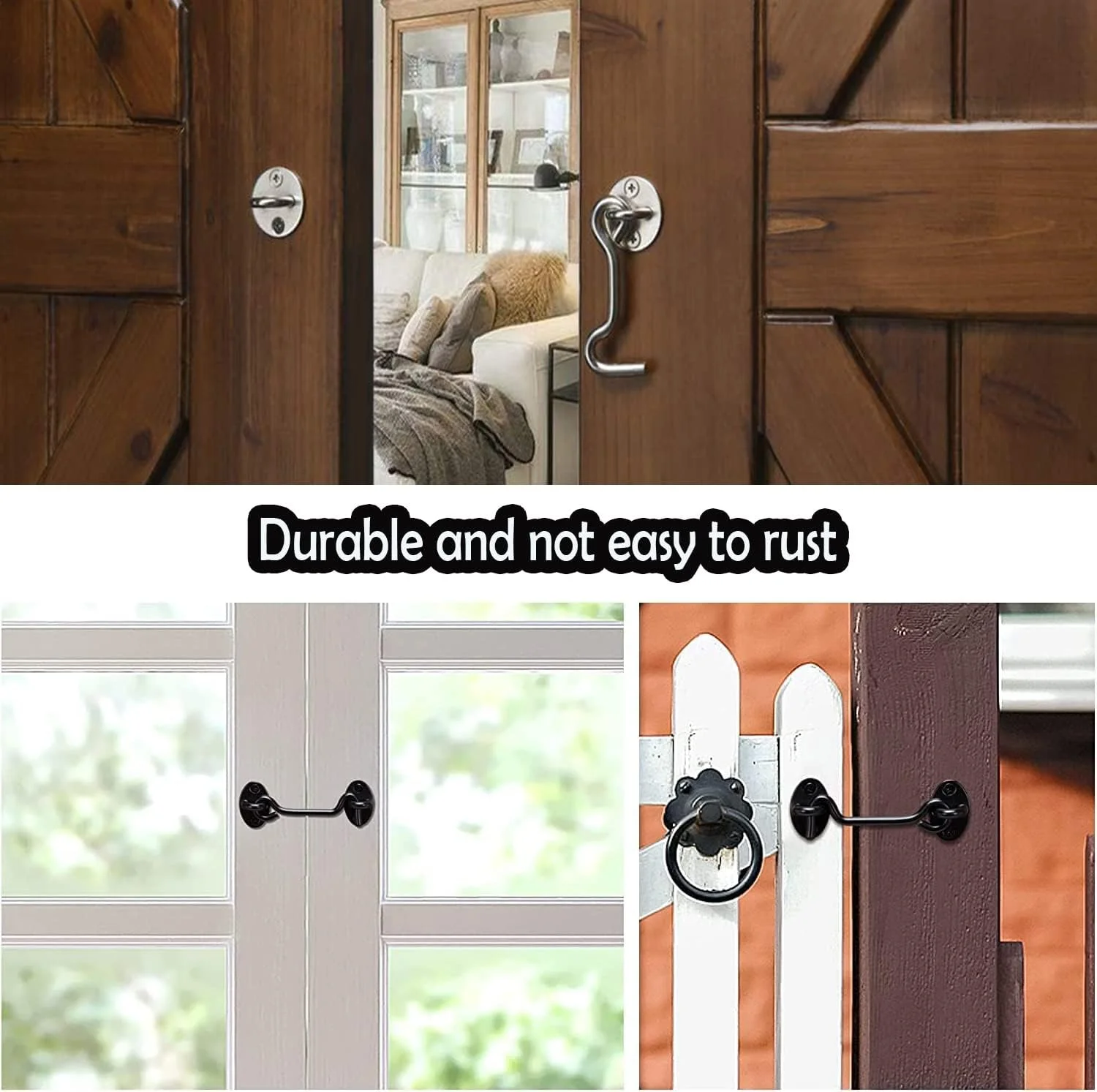 بسته 4 عددی قفل چشمی و قلاب حریم خصوصی REVHQ، قفل درب انبار 3 اینچی برای قفل درب، نگهدارنده بی صدای تکیه گاه پنجره، قلاب کابین استیل ضد زنگ و قفل چشمی، نقره ای و مشکی