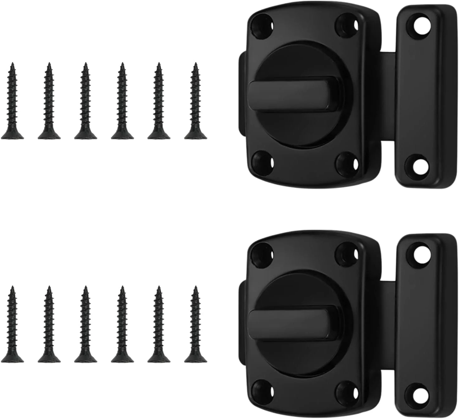قفل زبانه ای درب Rairsky، بسته 2 عددی، ضد سرقت، مشکی، بادوام، قفل امنیتی کشویی درب، قفل چرخشی آلیاژ روی با پیچ، قفل زبانه ای برای انواع درب ها