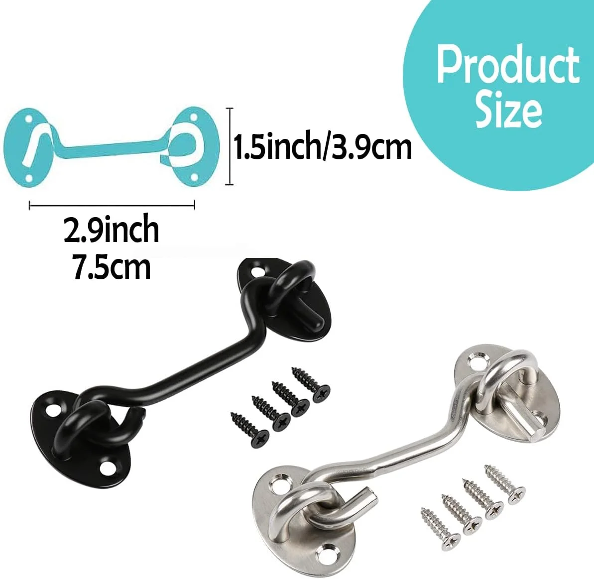 بسته 4 عددی قفل چشمی و قلاب حریم خصوصی REVHQ، قفل درب انبار 3 اینچی برای قفل درب، نگهدارنده بی صدای تکیه گاه پنجره، قلاب کابین استیل ضد زنگ و قفل چشمی، نقره ای و مشکی