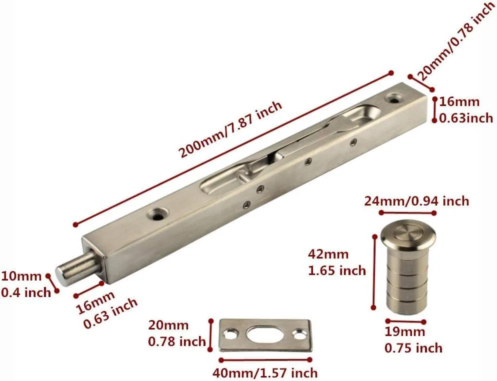 قفل کشویی مخفی محافظ بولت، استیل ضد زنگ 20 سانتی متری، قفل درب امنیتی، دارای درپوش گرد و غبار فنری، مناسب برای درب های فرانسوی، درب های کامپوزیت، درب های چوبی، درب های دوتایی و درب های مجازی (2 عدد)