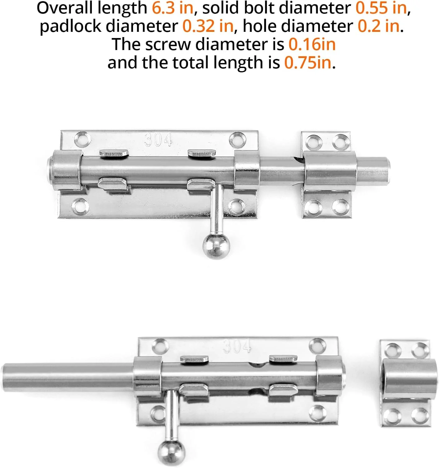 قفل کشویی درب QWORK، بسته 8 عددی، 16 سانتی‌متری، فولاد ضد زنگ 304 با کیفیت بالا، قفل‌های درب استوانه‌ای ایمنی با سوراخ قفل و پیچ‌های نصب برای درها، کابینت‌ها، یخچال‌ها