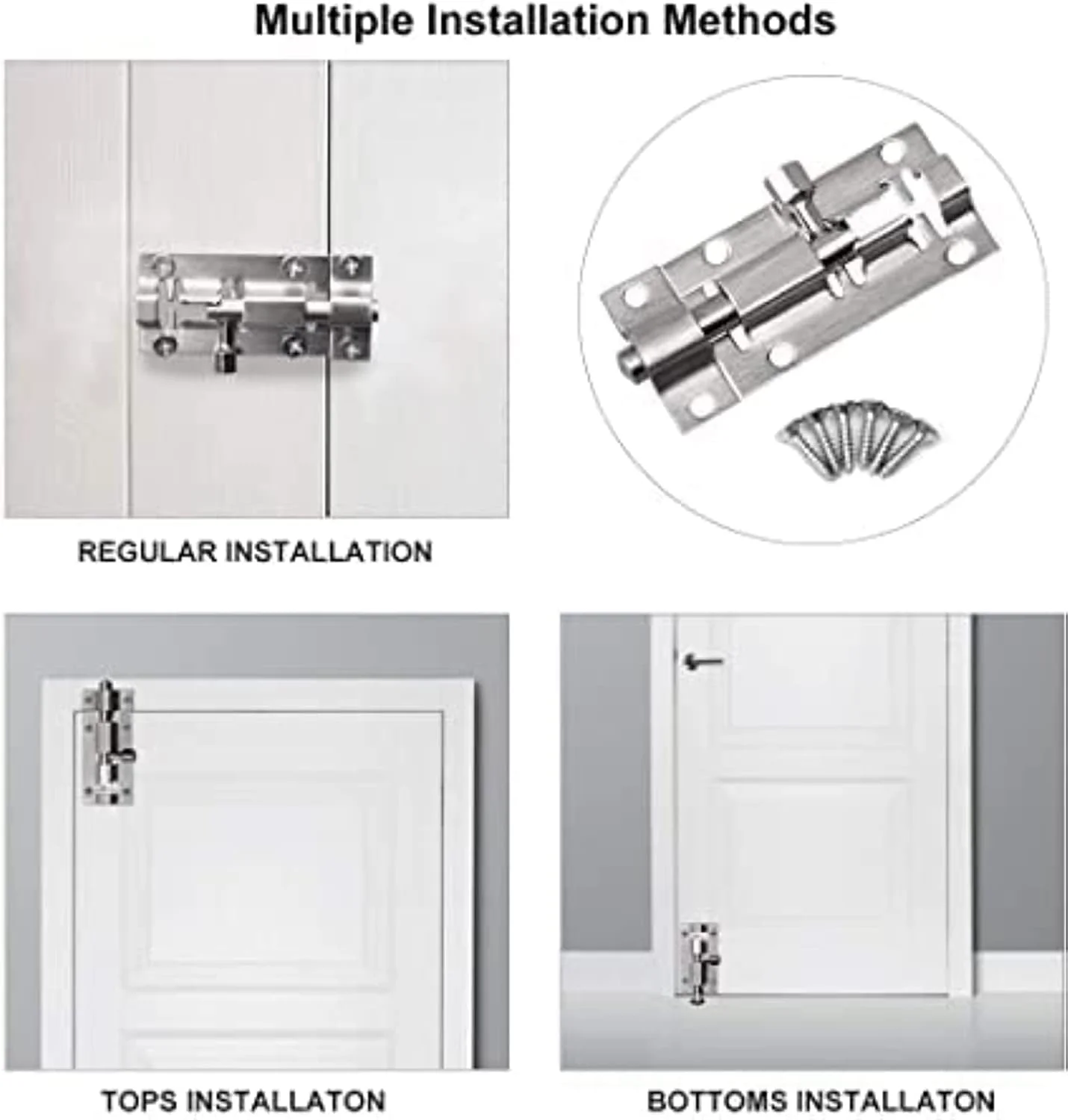 قفل زبانه ای کشویی استوانه ای در کیوون، قفل کشویی، مناسب برای انواع درب های داخلی، قفل زبانه ای درب 3 اینچی، قفل زبانه ای کشویی استیل ضد زنگ 2 عددی