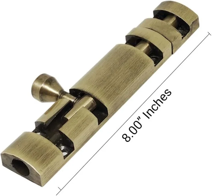 زبانه برجسته ولو پریمیوم زیلو 8 اینچی / قفل درب / کوندی / چیتکنی (روکش برنجی عتیقه، بسته 2 عددی)