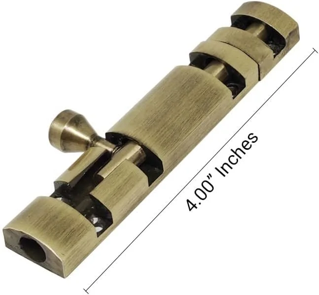 قفل زبانه برجسته ولو پریمیوم زیلو 4 اینچی / قفل درب / کوندی / چیتاکنی / چیتکینی (روکش برنجی عتیقه، بسته 2 عددی)