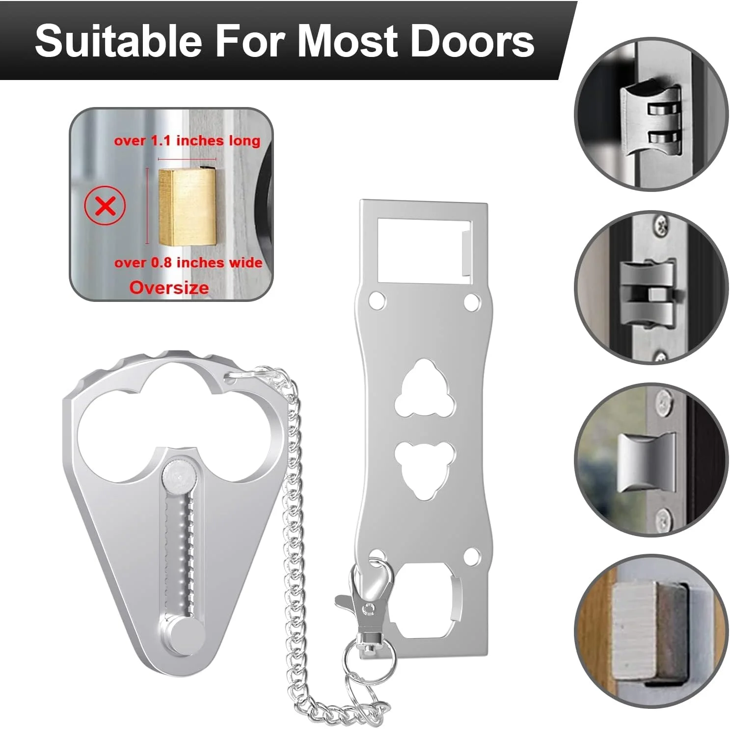 قفل درب قابل حمل برای ایمنی درب هتل - قفل درب فلزی هتل برای امنیت مسافران - قفل و بست درب مسافرتی برای ایمنی بیشتر و جلوگیری از ورود غیرمجاز، نقره ای
