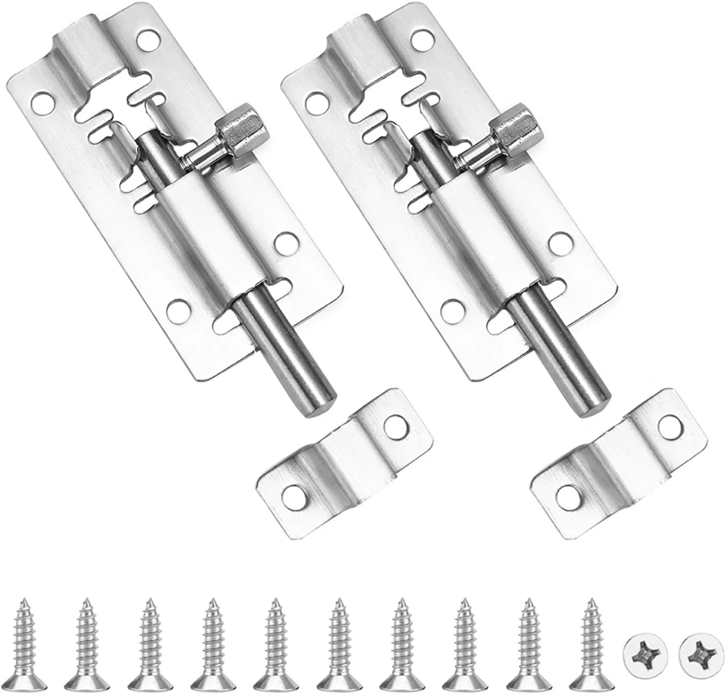 زبانه کشویی peiqiup به همراه پیچ (2 عدد)، قفل درب چوبی، زبانه، به همراه پیچ های نصب، برای درب های امنیتی، حمام، اتاق خواب، پنجره های مبلمان، دروازه، نقره ای