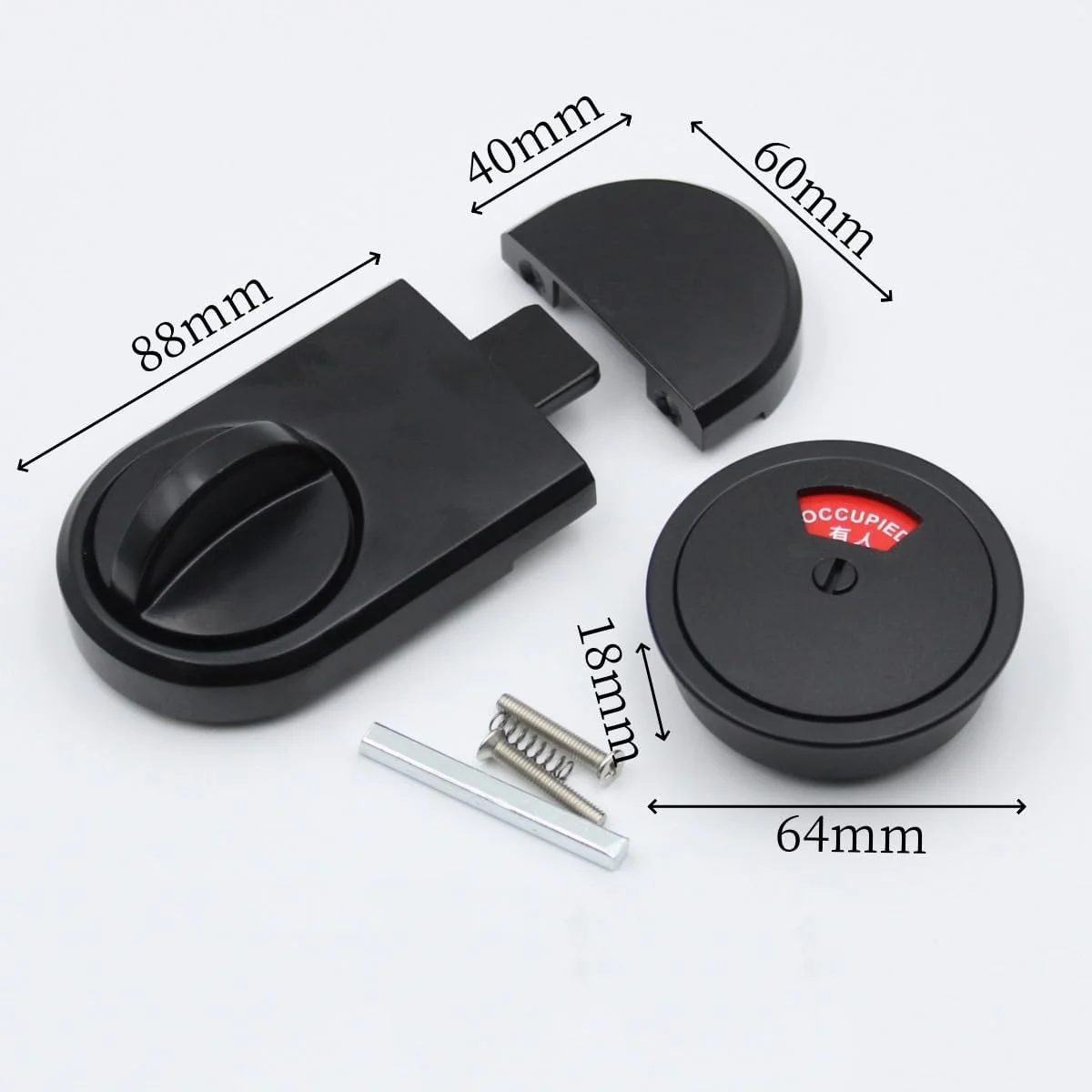 قفل نشانگر درب پینگ پینگ شی، قفل سرویس بهداشتی اشغال/آزاد، قفل زبانه آلیاژ روی، قفل نشانگر، قفل زبانه درب سرویس بهداشتی برای سرویس بهداشتی عمومی با قفل گرد (مشکی)