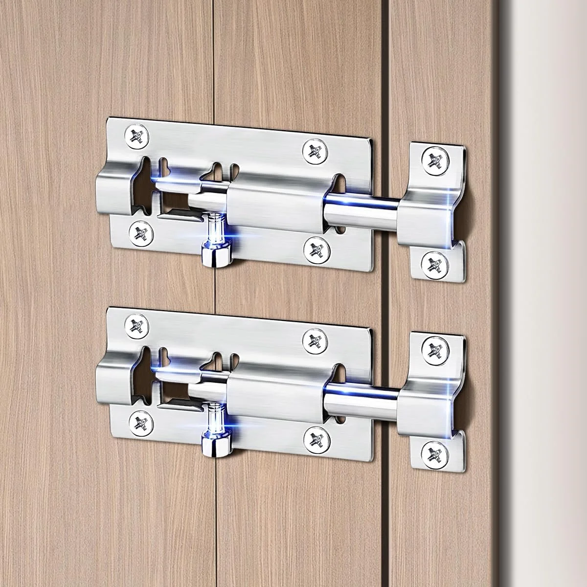 بسته 2 عددی قفل زبانه ای و کشویی - قفل کشویی استیل ضد زنگ ضخیم شده 3 اینچی برای درب، پرداخت برس خورده