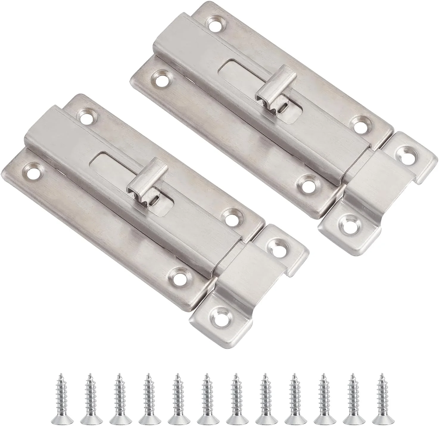 NICENEEDED 2 عدد قفل درب سرویس بهداشتی، قفل کشویی درب با قفل استوانه ای، قفل کشویی استیل ضد زنگ، سخت افزار درب سرویس بهداشتی نقره ای برای درب های داخلی