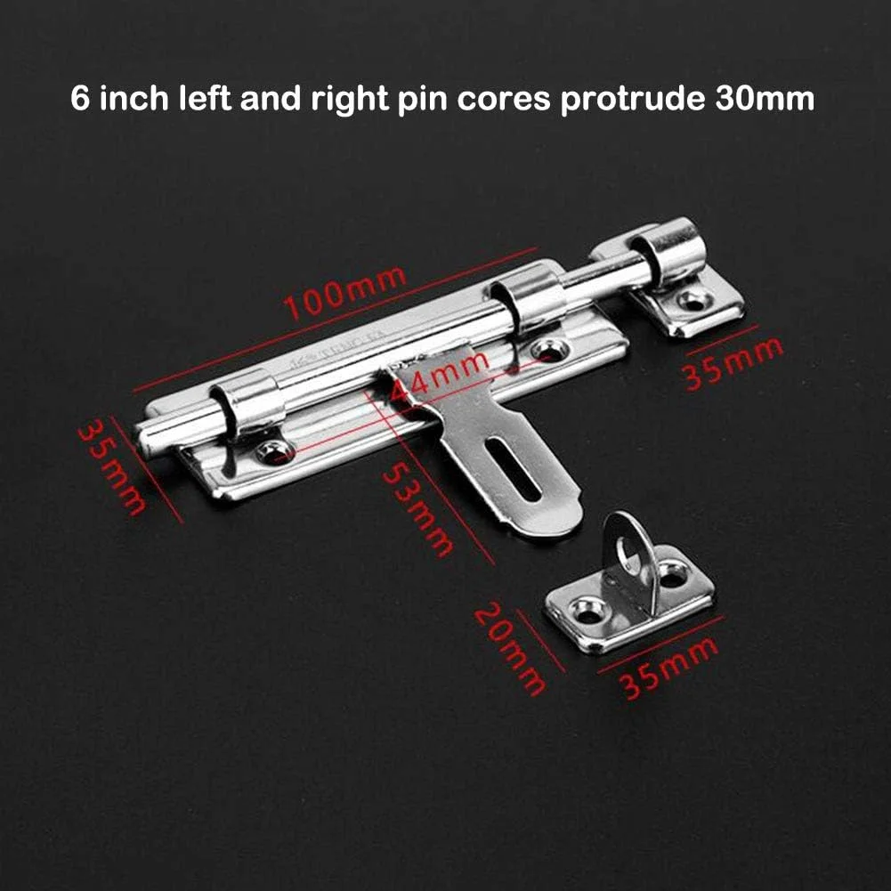 قفل کشویی درب استیل ضد زنگ MUMA با بست قفل آویز، مناسب برای درب های حمام، توالت و سوله (رنگ: بدون قفل، اندازه: 6 اینچ)