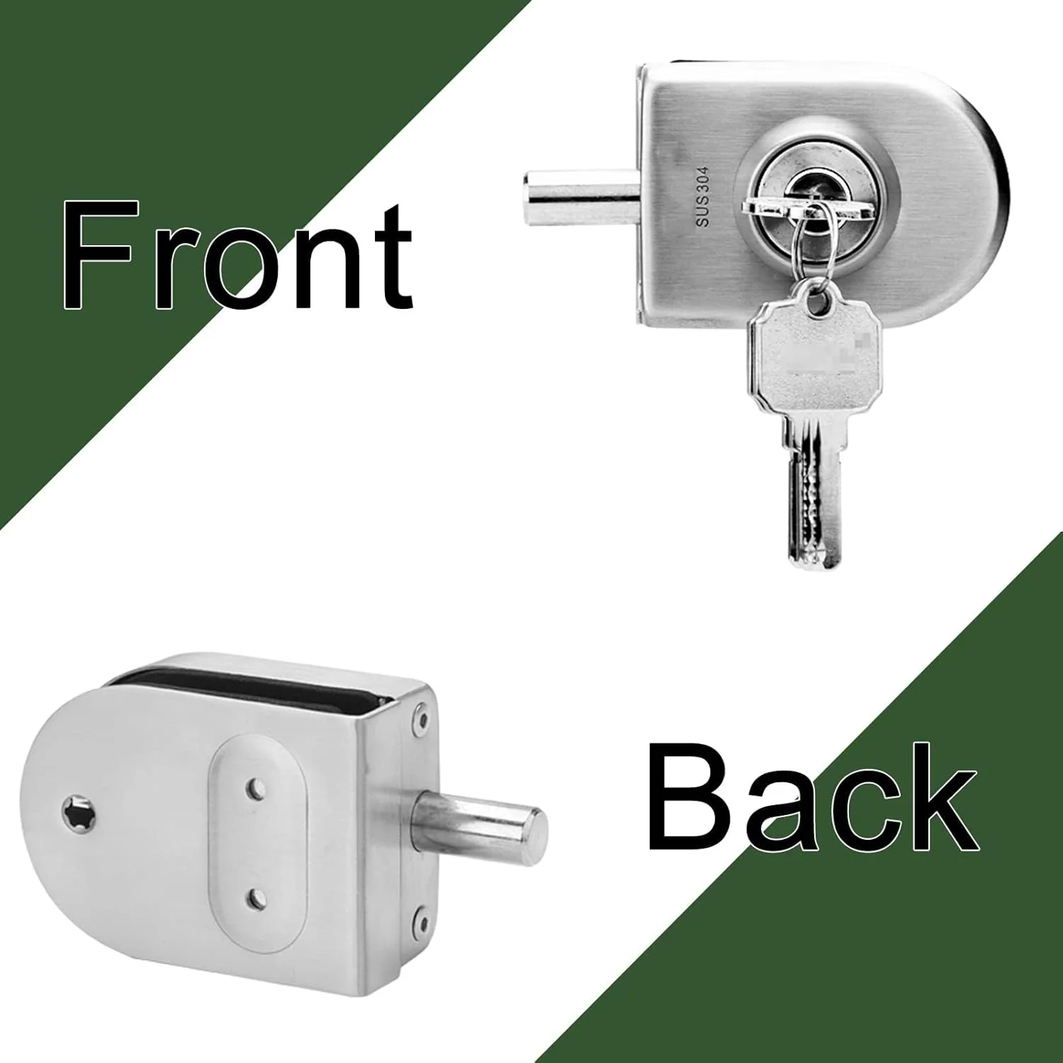 قفل شیشه ای NALACAL مناسب برای شیشه 1/2 اینچی با ضخامت 0.39 تا 0.47 اینچ، قفل درب شیشه ای استیل ضد زنگ، ضد سرقت، دو لنگه، لولایی، بدون قاب، فشاری، کشویی، دروازه، قفل کف زمین