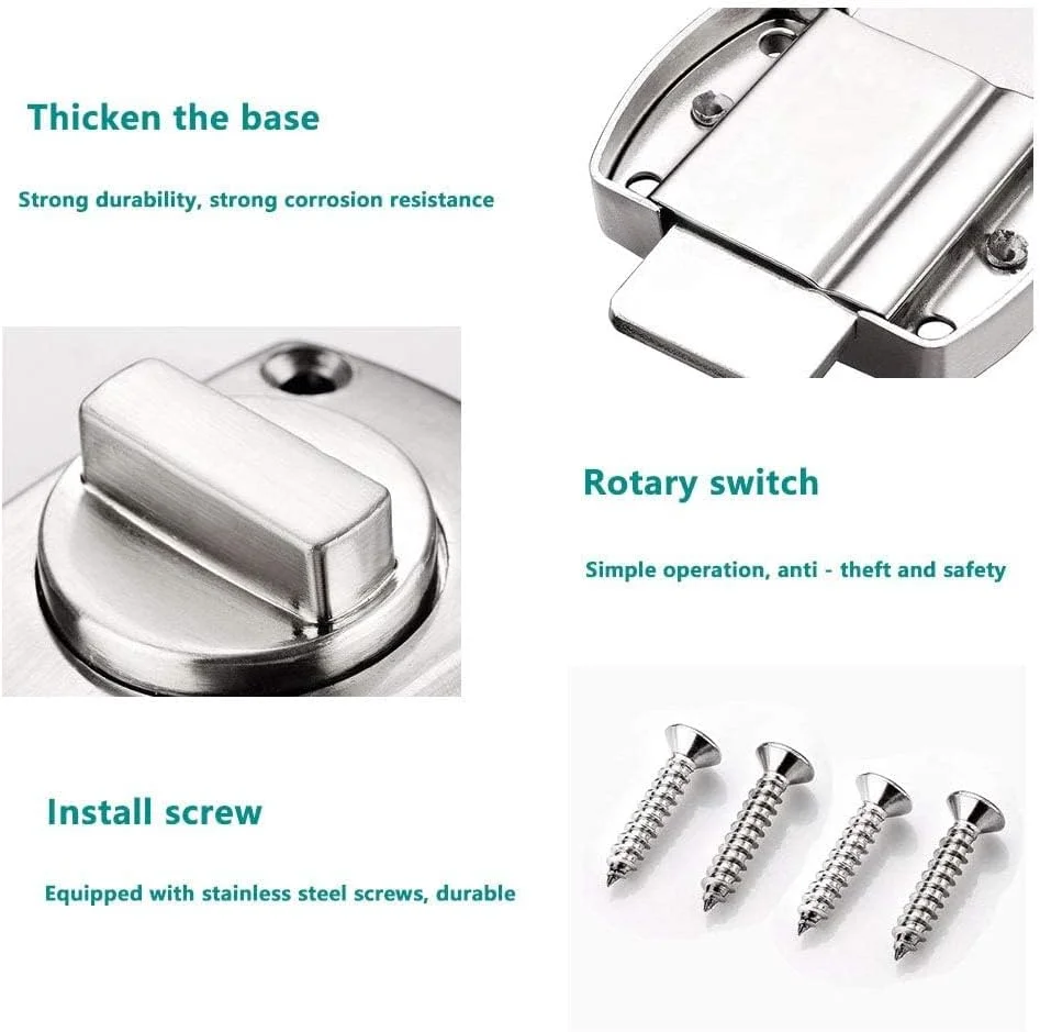 قفل چرخشی MNODWLOF، قفل درب حمام، قفل ضد سرقت ثابت اضافی برای چپ و راست، قفل آلیاژ روی برای بالکن، توالت، پنجره، مبلمان، درب حیوانات خانگی