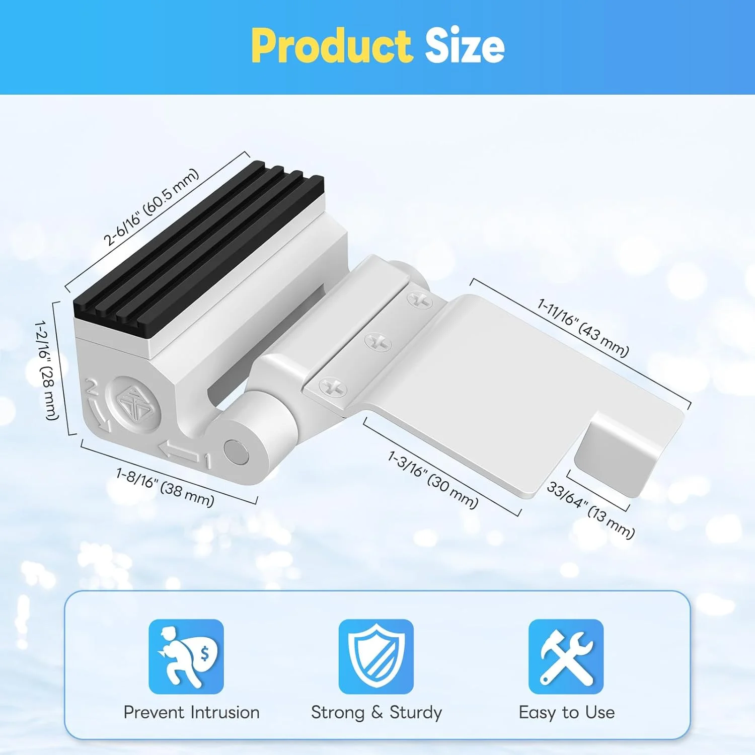 قفل تقویت درب قابل حمل ارتقا یافته Mixizigoz - قفل چرخشی امنیتی درب منزل بدون نیاز به سوراخکاری - تحمل وزن تا 800 پوند، مناسب برای درهای بازشو به داخل - آپارتمان، هتل، مسافرت (سفید - 1 عدد)