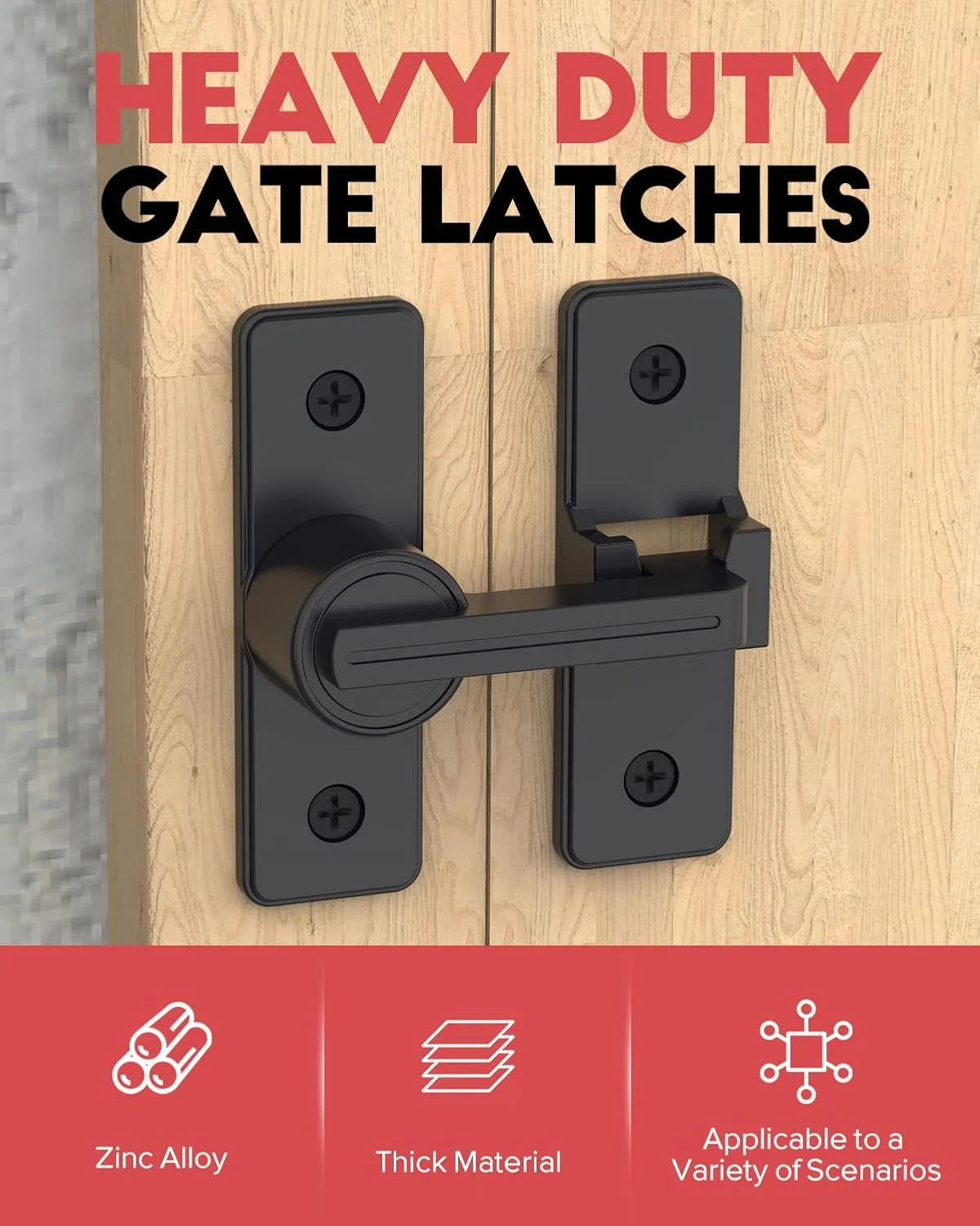 قفل درب انباری Mbotnee، قفل زبانه چرخشی، قفل ایمنی درب، زبانه درب قابل تنظیم آلیاژ روی 3.8 میلی متری سنگین برای قفل درب کشویی انباری، باغ، حمام، درب گاراژ (مشکی)