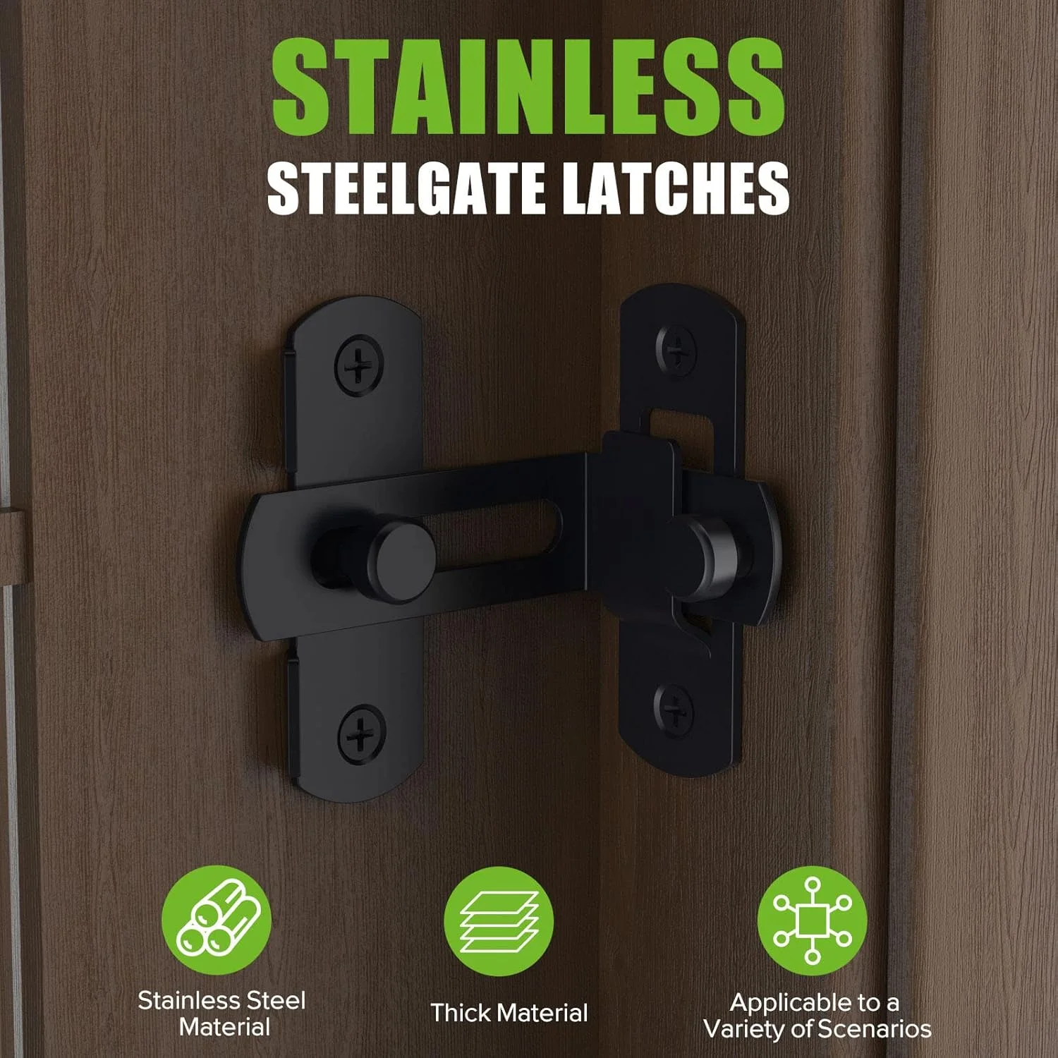 قفل درب استیل ضد زنگ Mbotnee، قفل 90 درجه و قلاب حریم خصوصی، قفل زبانه درب ایمنی مناسب برای انبار، باغ، حمام، فضای باز، گاراژ، پنجره، درب کشویی (مشکی)