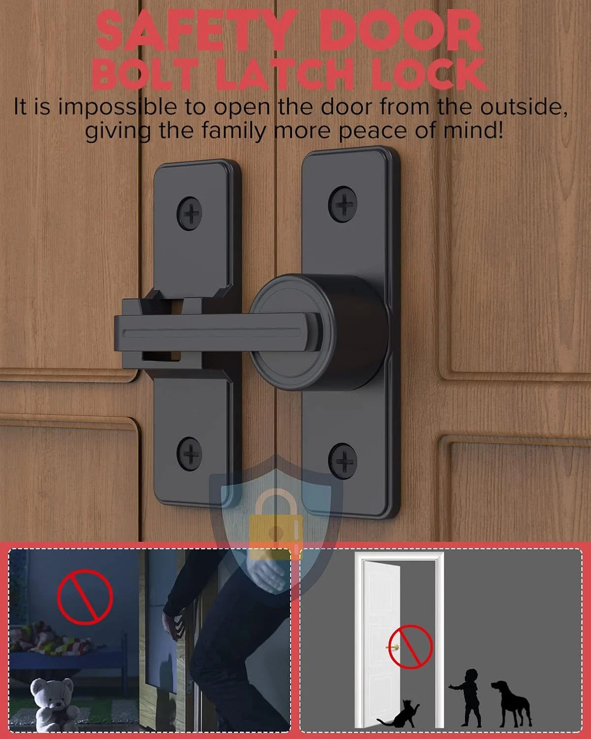 قفل درب انباری Mbotnee، قفل زبانه چرخشی، قفل ایمنی درب، زبانه درب قابل تنظیم آلیاژ روی 3.8 میلی متری سنگین برای قفل درب کشویی انباری، باغ، حمام، درب گاراژ (مشکی)