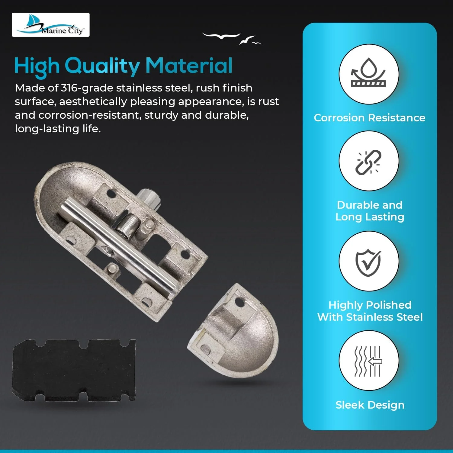 MARINE CITY قفل زبانه ای سنگین استیل ضد زنگ گرید 316 با سطح برس خورده (8.6 × 3.2 سانتی متر) برای پنجره ها - درها - دریچه ها - کمدهای - کابینت ها (بسته 1 عددی)