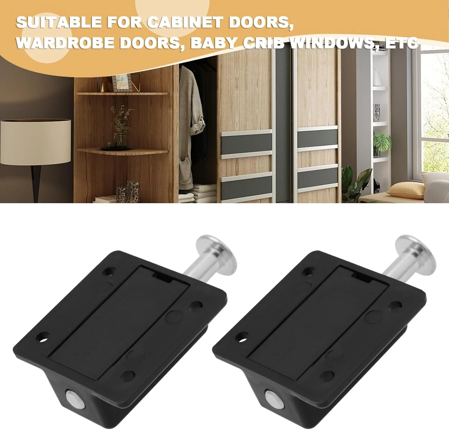 قفل ضامن دار اتوماتیک فشاری پلاستیکی مشکی LT Easiyl، مناسب درب کابینت، کمد، تخت خواب، پنجره (4 عدد، 36mmx37mm)