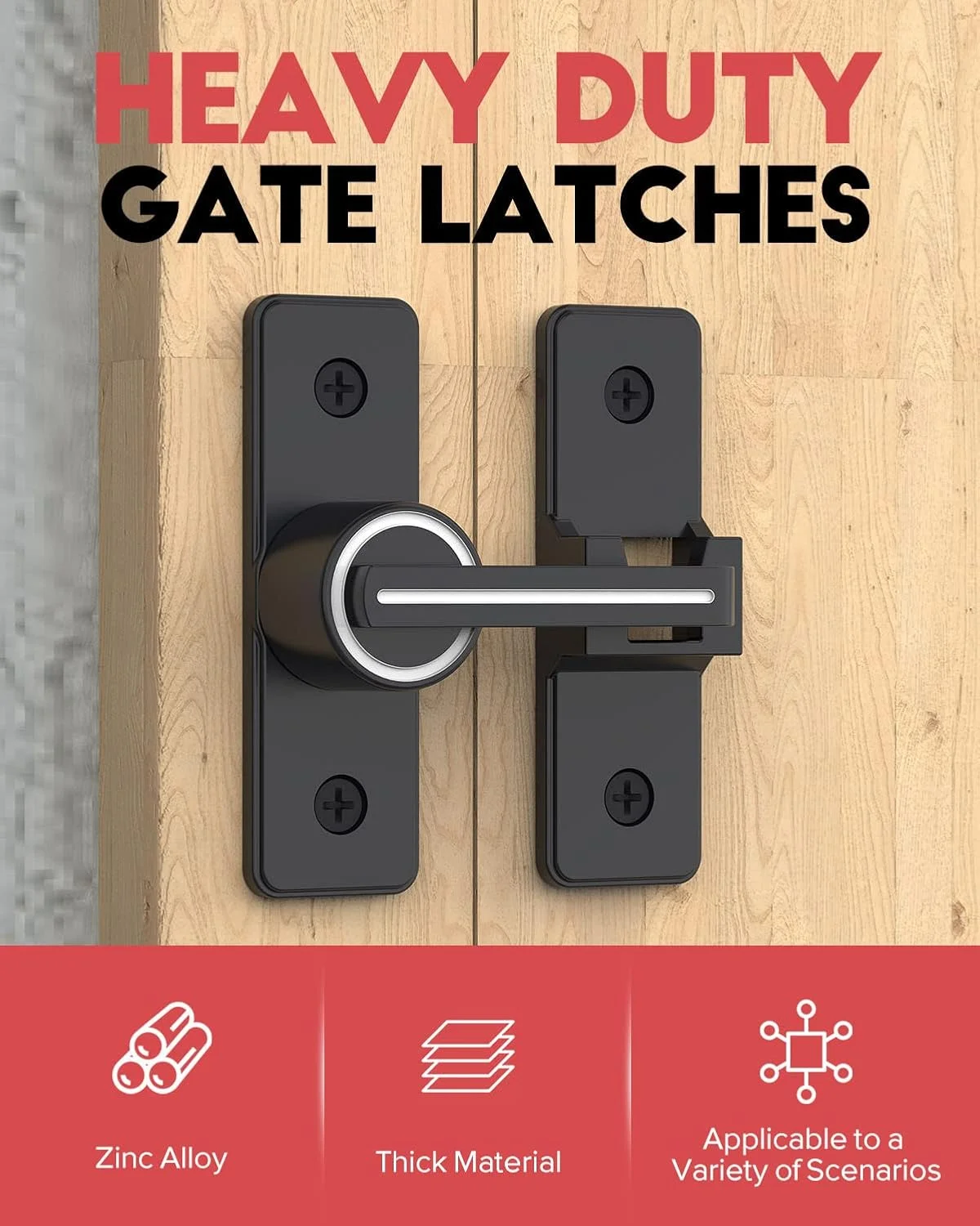 قفل درب Mbotnee، قفل زبانه چرخشی، قفل ایمنی درب، زبانه درب قابل تنظیم آلیاژ روی 3.8 میلی متری سنگین، سخت افزار قفل درب برای درب کشویی انبار، باغ، حمام، درب گاراژ (مشکی شب تاب)