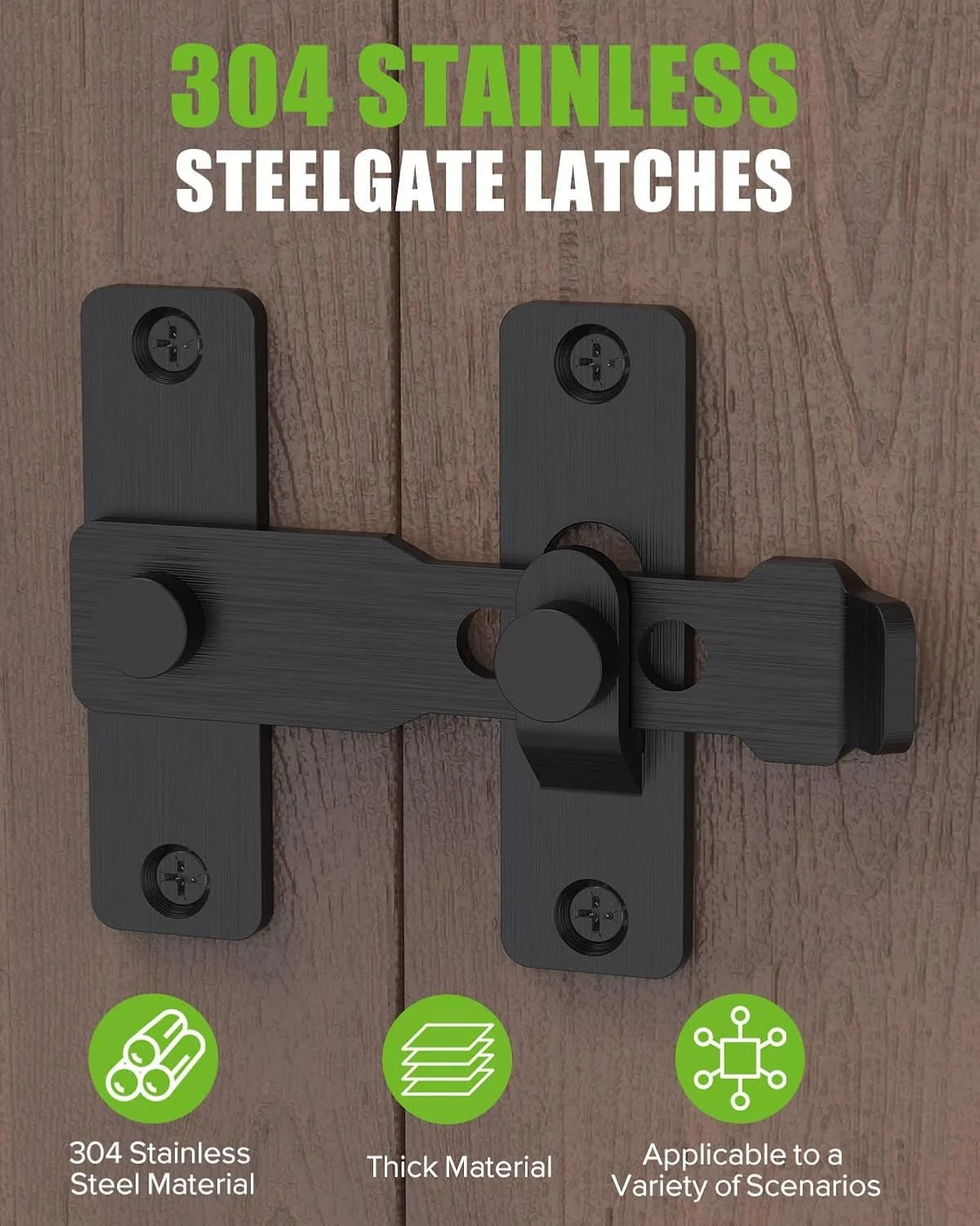 قفل درب انبار MAKINGTEC، قفل چرخشی دروازه، قفل زبانه درب ایمنی سنگین 304 استیل ضد زنگ برای قفل زبانه درب کشویی انبار، حصار، باغ، حمام، فضای باز، سوله، درب گاراژ (مشکی)