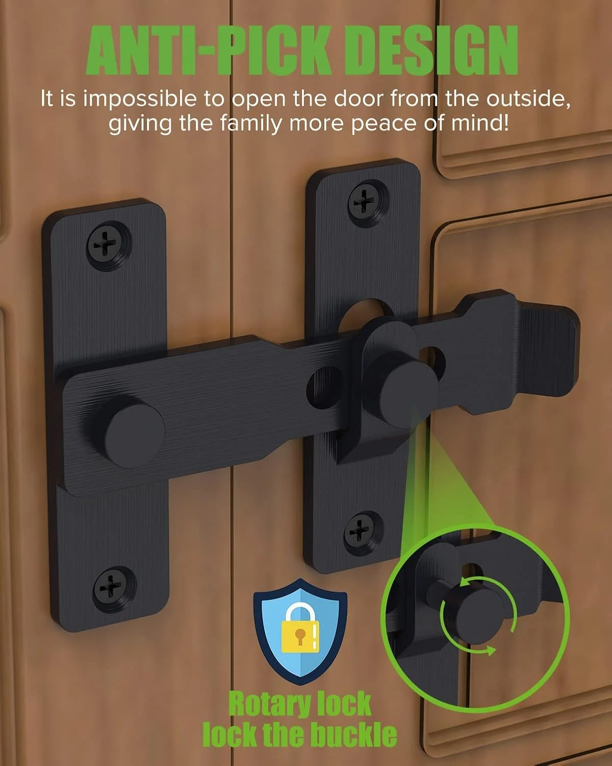 قفل درب انبار MAKINGTEC، قفل چرخشی دروازه، قفل زبانه درب ایمنی سنگین 304 استیل ضد زنگ برای قفل زبانه درب کشویی انبار، حصار، باغ، حمام، فضای باز، سوله، درب گاراژ (مشکی)