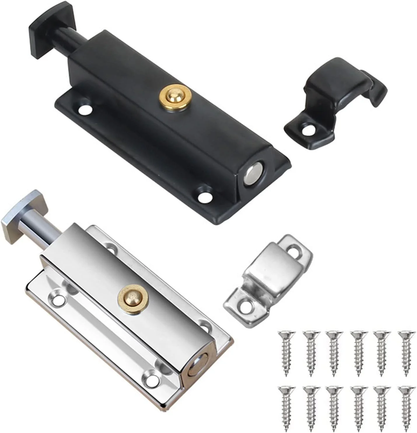 قفل درب کرومی براق MAKINGTEC، بسته 2 عددی، قفل درب حمام، قفل درب قابل حمل نقره ای، مشکی، قفل درب برای درهای داخلی، قفل استیل ضد زنگ 4 اینچی برای اتاق خواب، کمد، درب باغ قفل درب کرومی براق MAKINGTEC، بسته 2 عددی، قفل درب حمام، قفل درب قابل حمل نقره ای، مشکی، قفل درب برای درهای داخلی، قفل استیل ضد زنگ 4 اینچی برای اتاق خواب، کمد، درب باغ