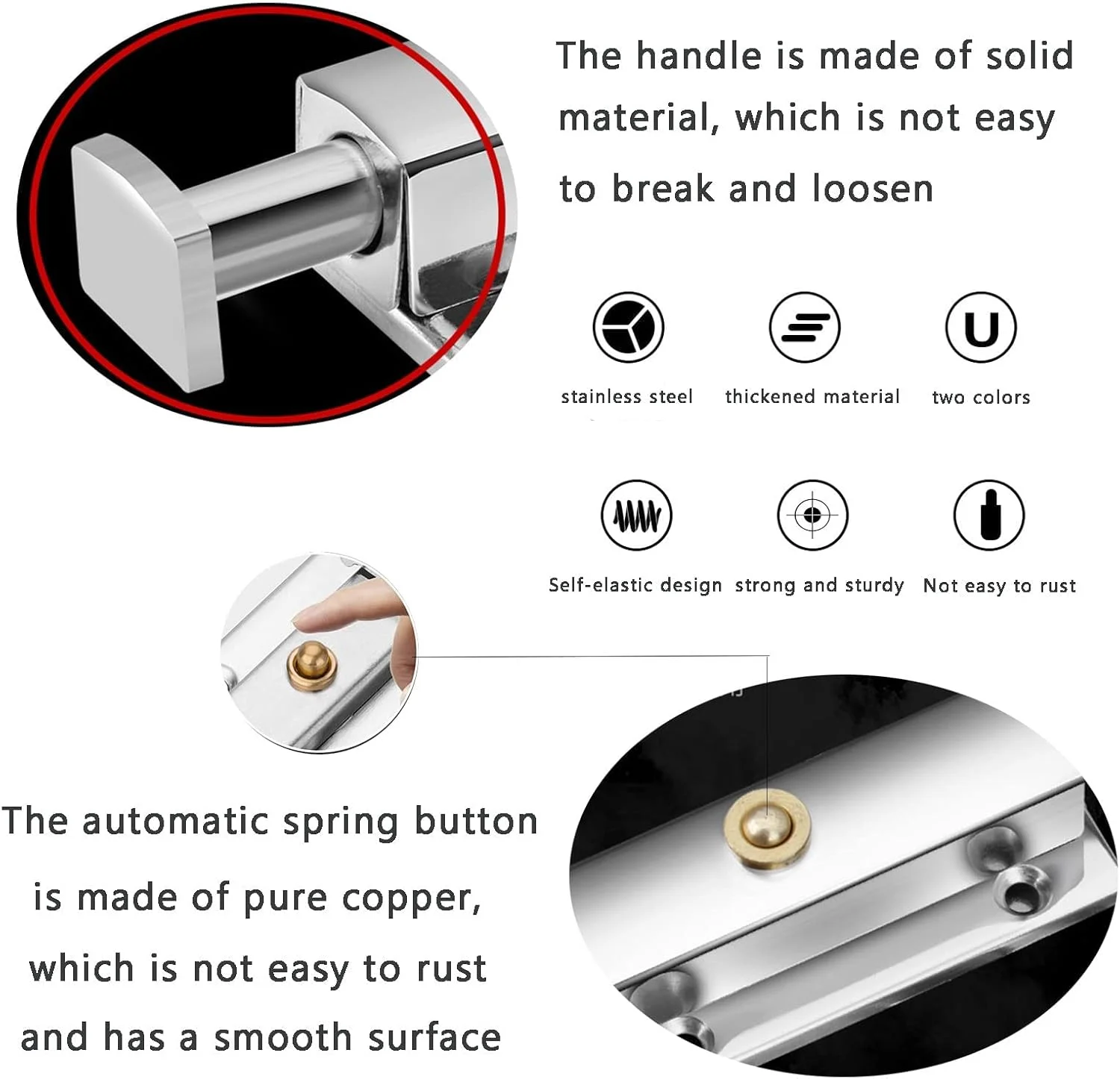 قفل درب کرومی براق MAKINGTEC، بسته 2 عددی، قفل درب حمام، قفل درب قابل حمل نقره ای، مشکی، قفل درب برای درهای داخلی، قفل استیل ضد زنگ 4 اینچی برای اتاق خواب، کمد، درب باغ