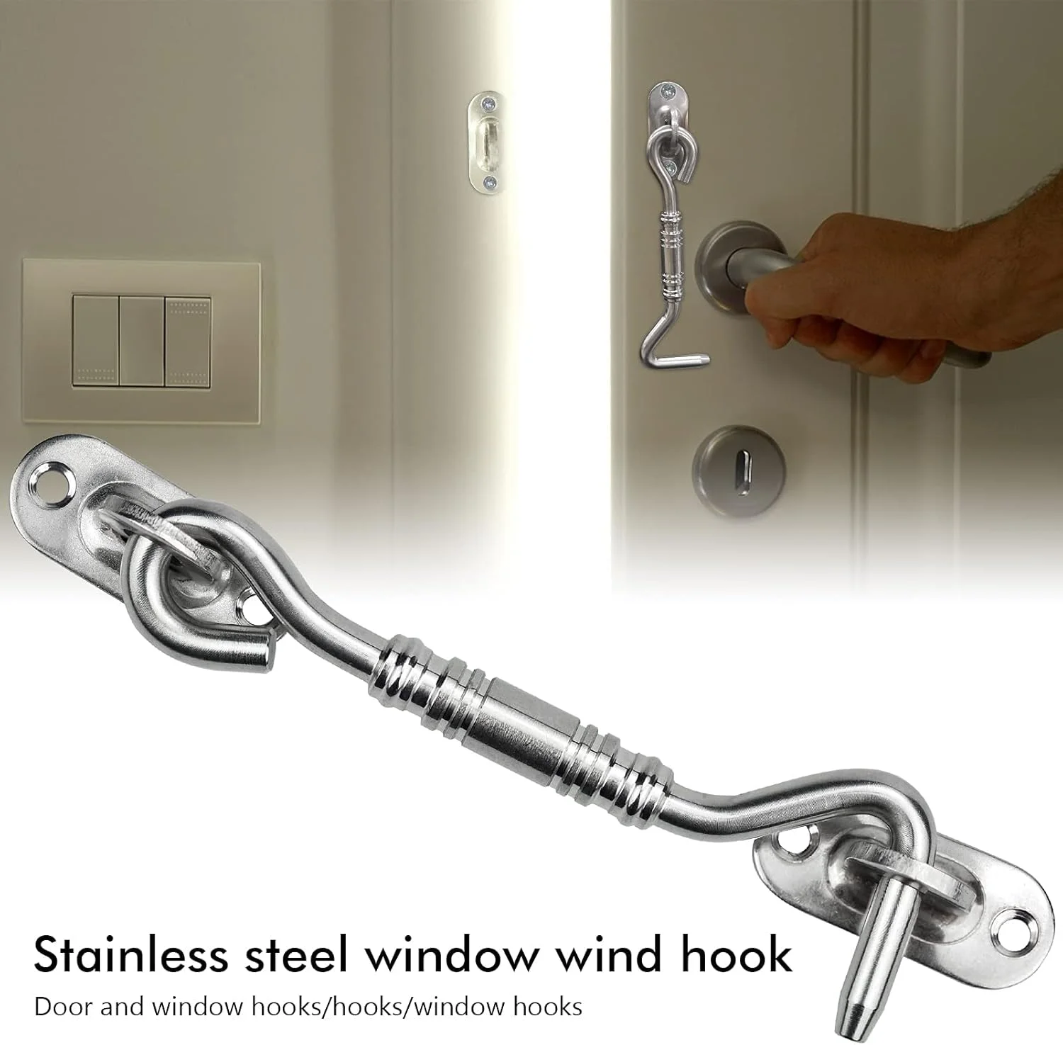 قفل چشمی قلاب دروازه MAKINGTEC، 2 عدد قفل درب انبار 4 اینچی و قفل درب استیل ضد زنگ گردان پنجره، نگهدارنده بی صدای تکیه گاه پنجره با پیچ های نصب برای گاراژ، دروازه های باغ، کمد و سوله