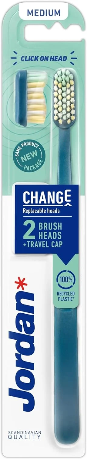 مسواک تعویضی جردن به همراه 2 سری یدک متوسط + درپوش مسافرتی