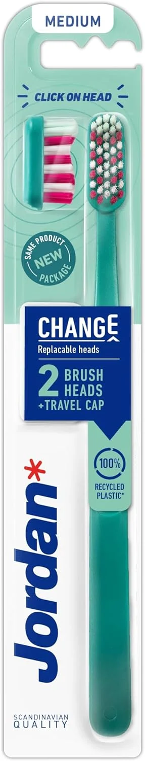 مسواک تعویضی جردن به همراه 2 سری یدک متوسط + درپوش مسافرتی