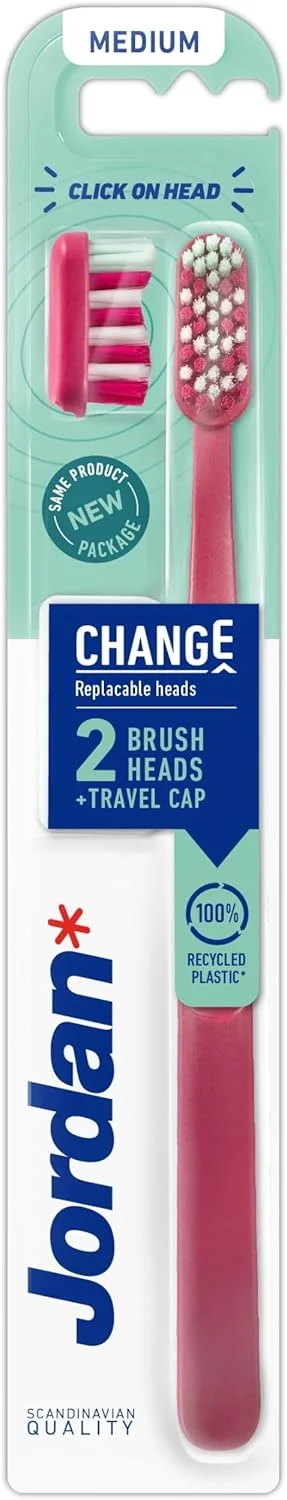 مسواک تعویضی جردن به همراه 2 سری یدک متوسط + درپوش مسافرتی