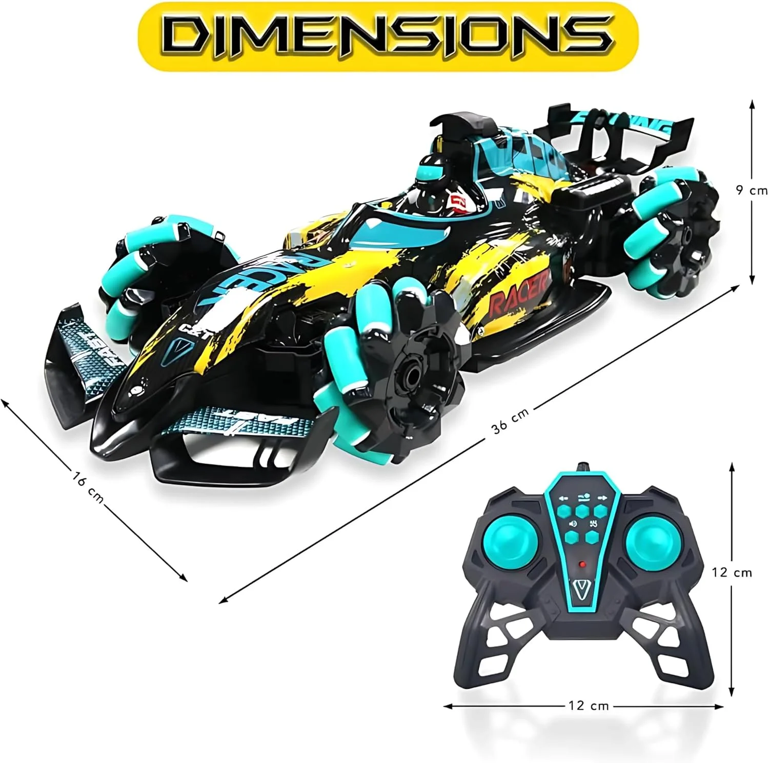 ماشین کنترلی Jinou - ساخته شده از پلاستیک با کیفیت عالی با موتور دوگانه 4WD پرقدرت - ماشین اسباب بازی کودکان با کنترل از راه دور و کنترل حرکتی ساعت هوشمند با انگشت، 1 سال گارانتی