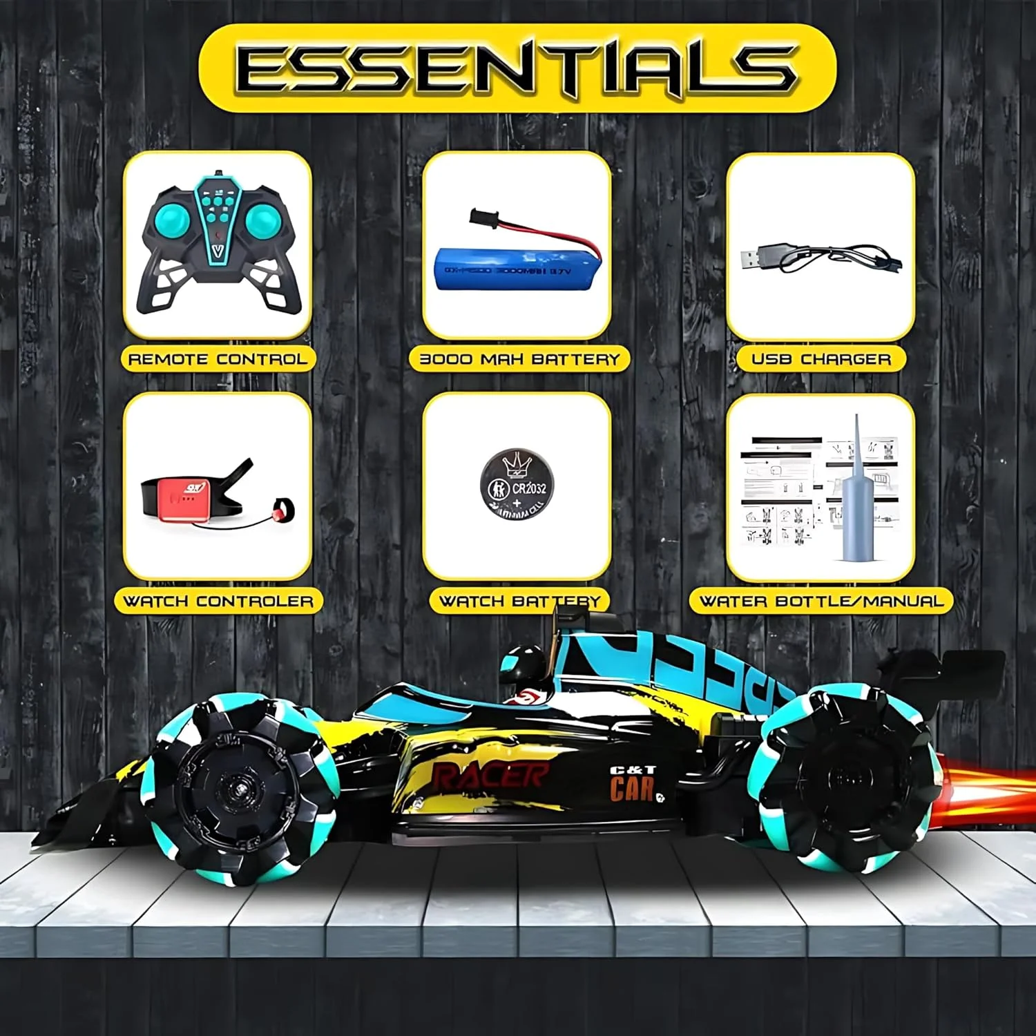 ماشین کنترلی Jinou - ساخته شده از پلاستیک با کیفیت عالی با موتور دوگانه 4WD پرقدرت - ماشین اسباب بازی کودکان با کنترل از راه دور و کنترل حرکتی ساعت هوشمند با انگشت، 1 سال گارانتی