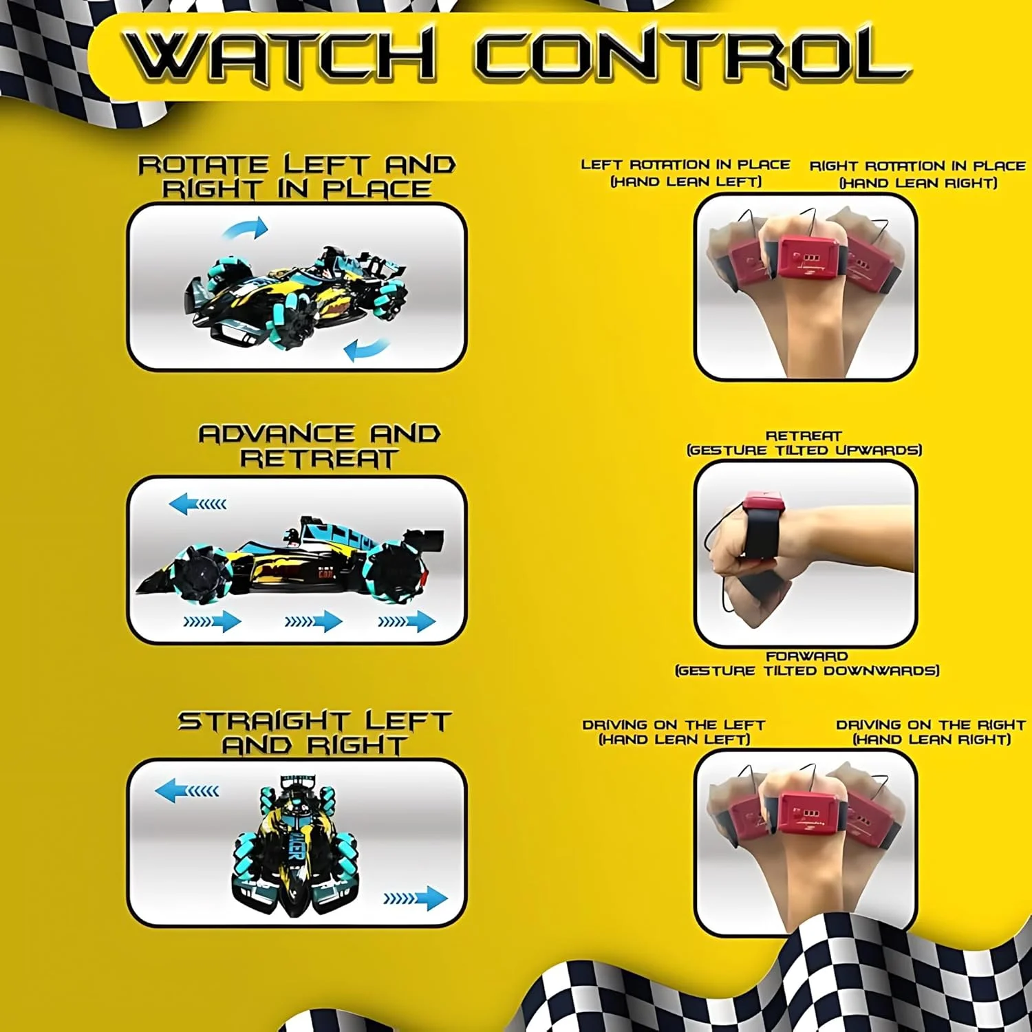 ماشین کنترلی Jinou - ساخته شده از پلاستیک با کیفیت عالی با موتور دوگانه 4WD پرقدرت - ماشین اسباب بازی کودکان با کنترل از راه دور و کنترل حرکتی ساعت هوشمند با انگشت، 1 سال گارانتی