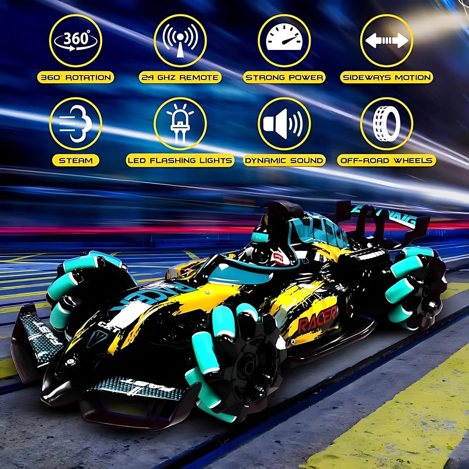 ماشین کنترلی Jinou - ساخته شده از پلاستیک با کیفیت عالی با موتور دوگانه 4WD پرقدرت - ماشین اسباب بازی کودکان با کنترل از راه دور و کنترل حرکتی ساعت هوشمند با انگشت، 1 سال گارانتی