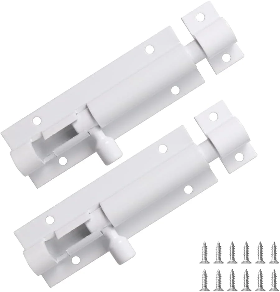 قفل زبانه ای کشویی درب lmytdo، قفل ایمنی 75 میلی متری (3 اینچی)، استیل ضد زنگ مات و مقاوم برای حمام، اتاق خواب، دروازه، سوله، باغ - قفل زبانه ای کشویی درب به همراه پیچ (2 عدد، سفید)