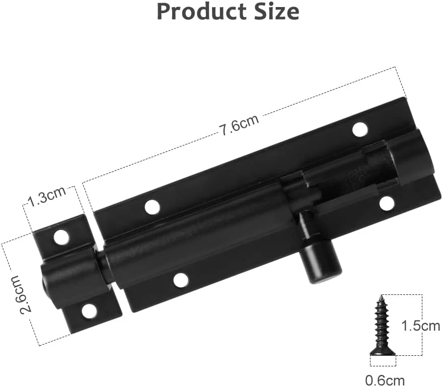قفل کشویی درب lmytdo، قفل ایمنی قوی از جنس استیل ضد زنگ مات مناسب برای حمام، توالت، سوله، دوش، باغ، اتاق خواب - قفل کشویی درب همراه با پیچ، 3 اینچ (مشکی)