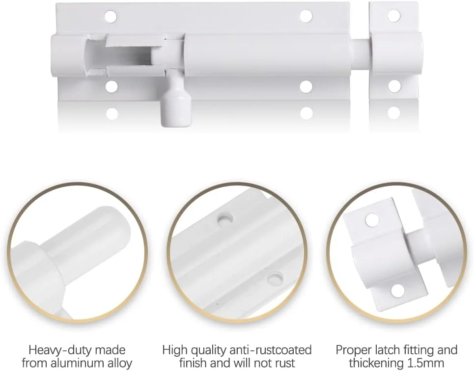 قفل زبانه ای کشویی درب lmytdo، قفل ایمنی 75 میلی متری (3 اینچی)، استیل ضد زنگ مات و مقاوم برای حمام، اتاق خواب، دروازه، سوله، باغ - قفل زبانه ای کشویی درب به همراه پیچ (2 عدد، سفید)