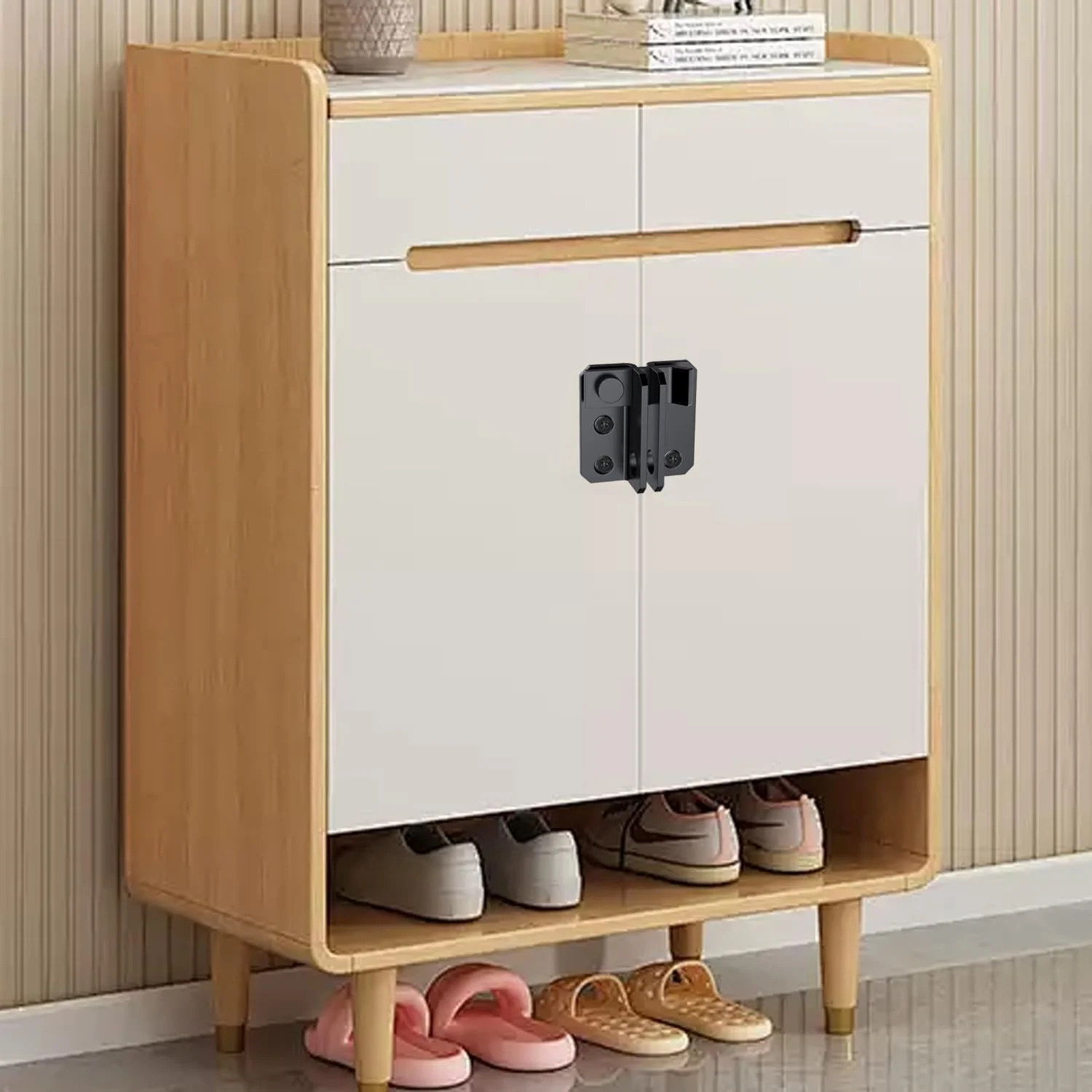 زبانه قفل درب راست گردان، قفل ایمنی درب، قفل کشویی برای انبار، کابینت، قفس حیوانات خانگی، حصار باغ، درب کشویی، سخت افزار درب استیل ضد زنگ سنگین (مشکی-S)